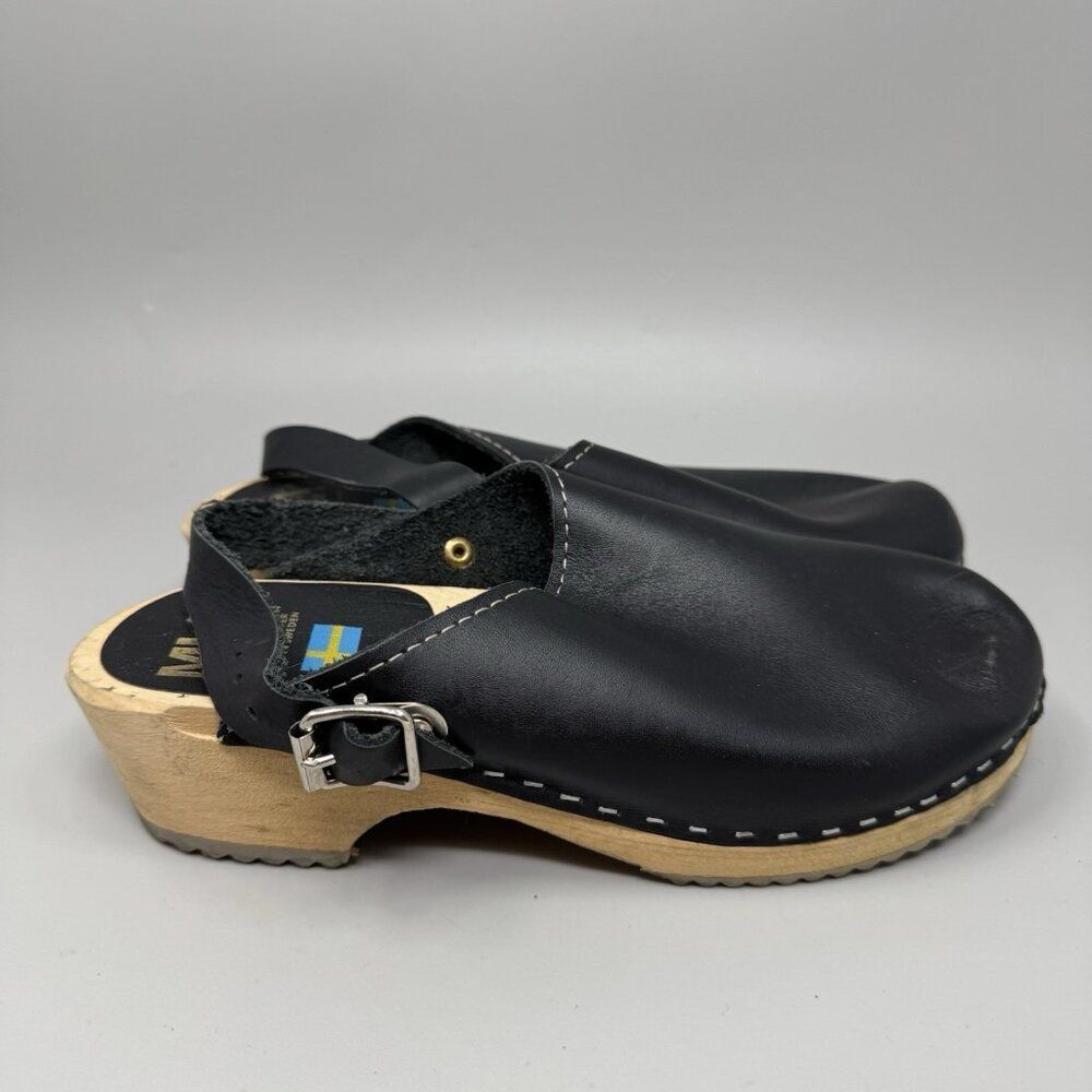 MIA Free People Karma Clog Black Leather Heeled Clogs Slip Ons Mules Size 8.5